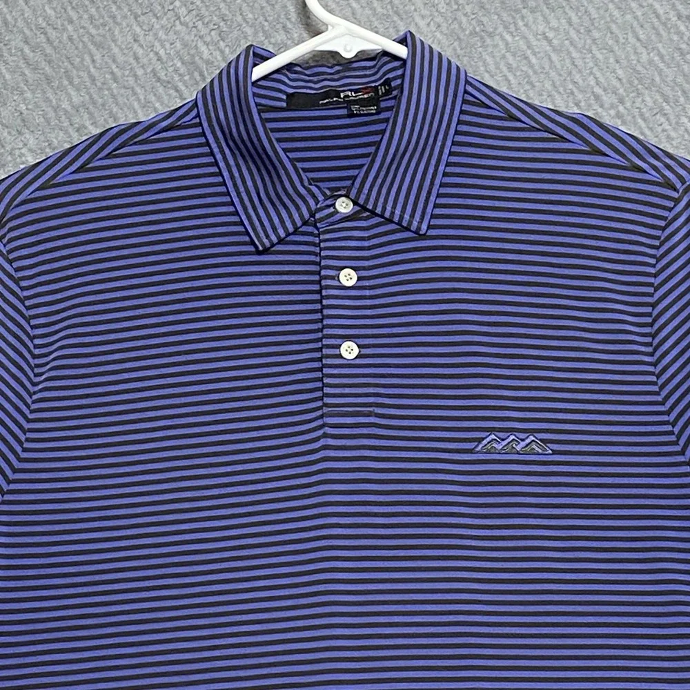 RLX Ralph Lauren Polo Shirt Mens Large Purple Stripe Performance Golf Stretch